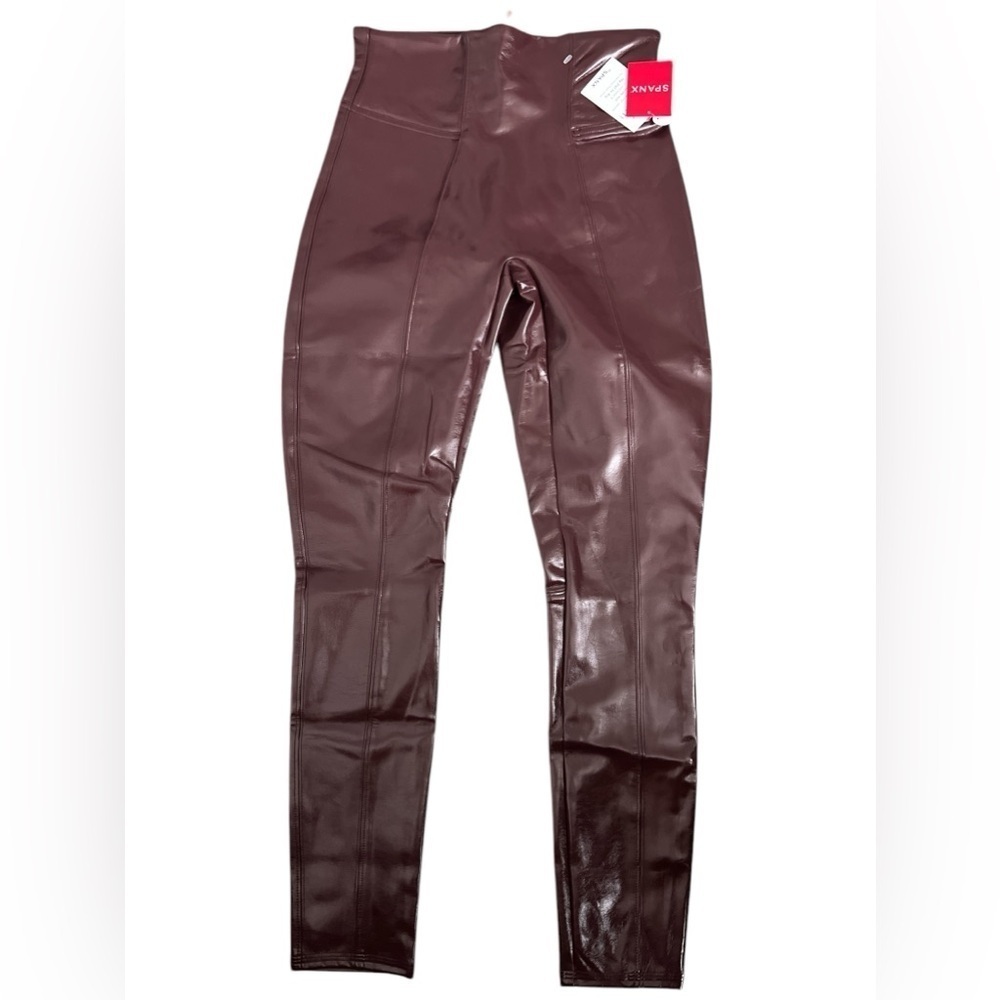 SPANX Shape Faux Patent Leather Vegan Leggings Pants Ruby Red NWT - Picture 13 of 15